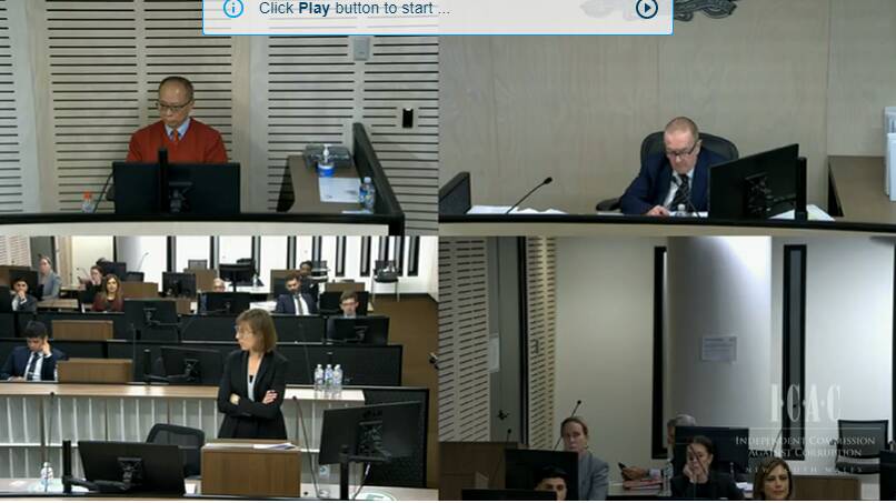 Former Hurstville Councillor Clifton Wong (top left) giving evidence at the ICAC on June 28.