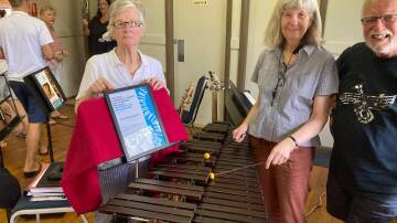 Gael Ellis, Sandra MacKay, Garry Marks with the Concert Xylophone that the band was able to purchase thanks to a $4,000 Sutherland Shire Council grant.