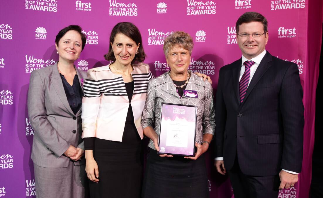 Achievement honoured: from left, Minister for Women Tanya Davies, Premier Gladys Berejiklian, 3Bridges chief executive Rosemary Bishop, and Oatley MP Mark Coure.