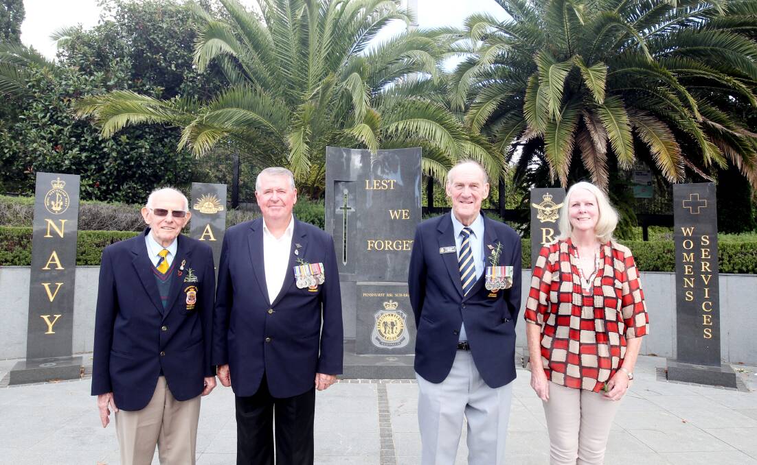 From left, Graham Grant, John Hoban, Keith Pratt and Mary Teasdale at the Penshurst RSL War Memorial. Picture: Chris Lane