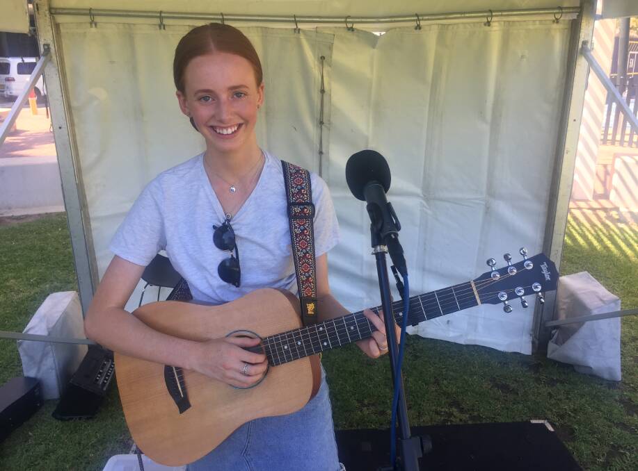 Tara Wyllie performing at Kirrawee this morning as part of Sutherland Shire Council's program of live entertaiment for Australia Day. Picture: John Veage