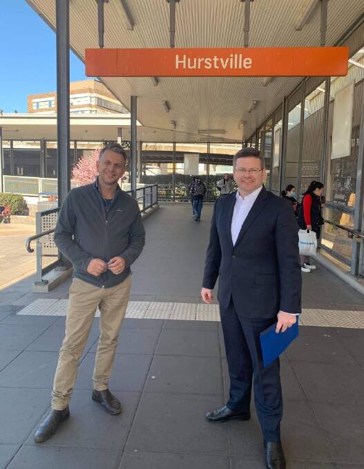 Minister for Transport and Roads Andrew Constance and Oatley MP Mark Coure visited Hurstville Railway Station recently to see how upgrade work was progressing.