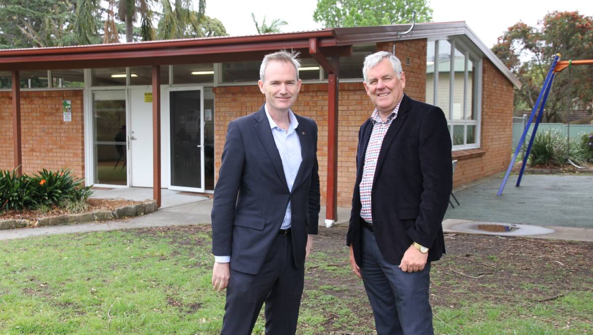 Newly accessible: Banks MP David Coleman and Georges River Council mayor Kevin Greene outside the PJ Ferry Reserve Hall at Allawah.