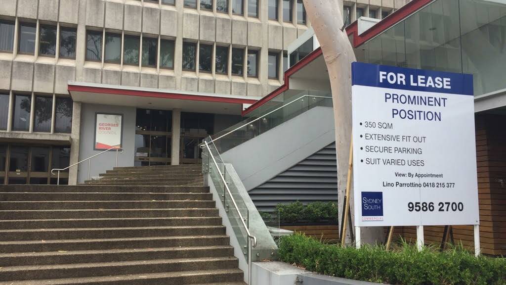 Sign of the times: Signage went up this week advertising the former Kogarah Council administration building for lease.