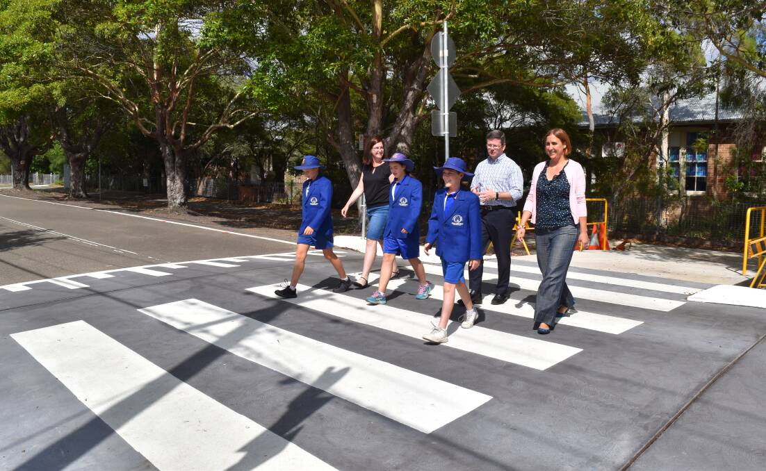 Safe crossing: Oatley MP Mark Coure with Georges River Council Councillor and Oatley Public School P&C president, Sandy Grekas (right) and P&C vice-president, Alison Katona (left) and school leaders.