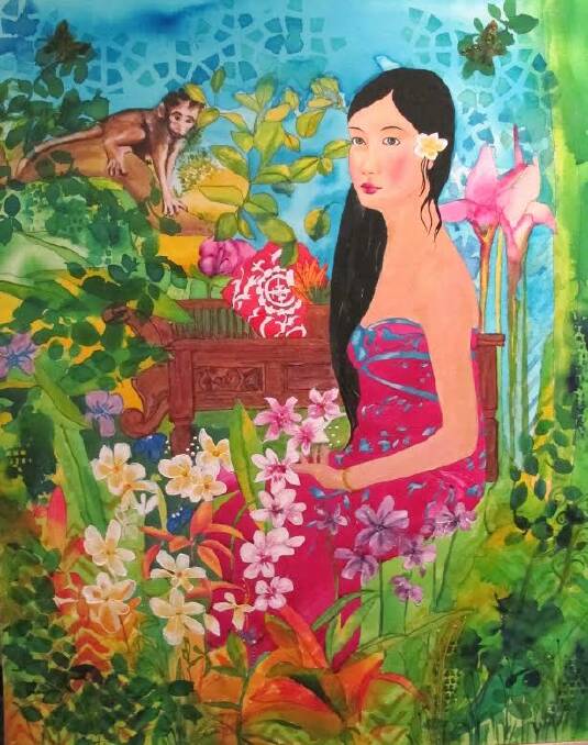 Colourful memories: “Serenity in the Garden of Peace” by Helen Dubrovich, one of the works on display at her “Memories of Bali exhibition.