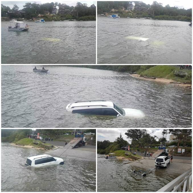 Courageous effort. Three local youths helped police retrieve a submerged vehicle from the water at Oatley boat ramp. Pictures: Simon Nadjarian