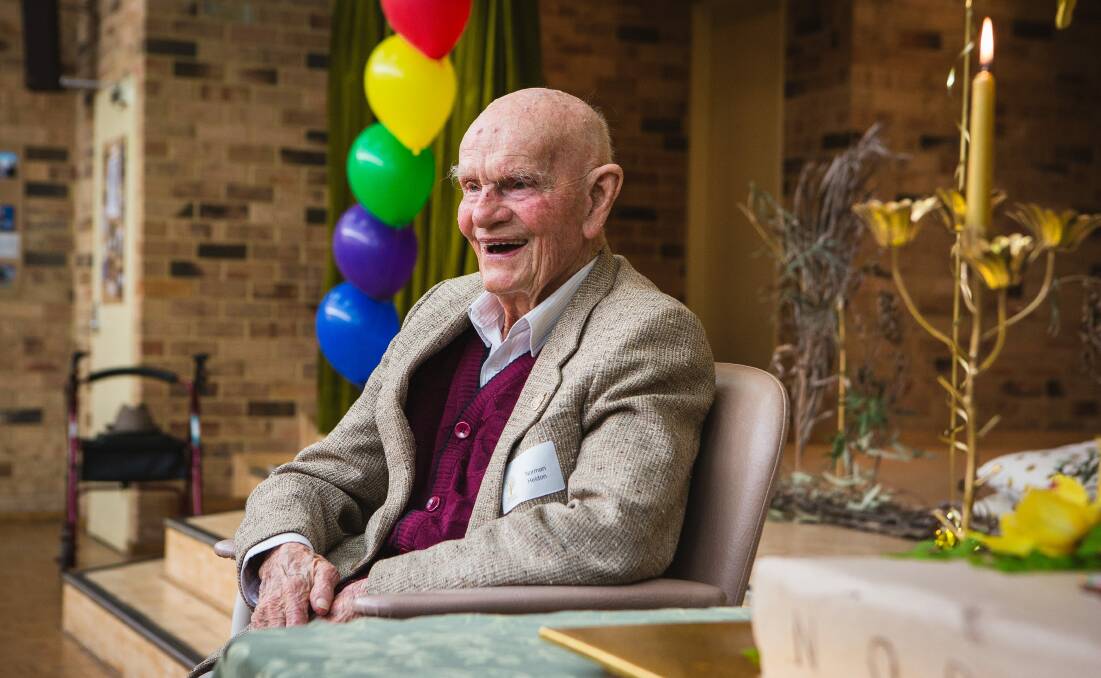 More than one reason to celebrate: Norman Heldon at his 100th birthday celebration at Loftus Community Hall on August 5. Photo: Picture: Kat Stanley Photography