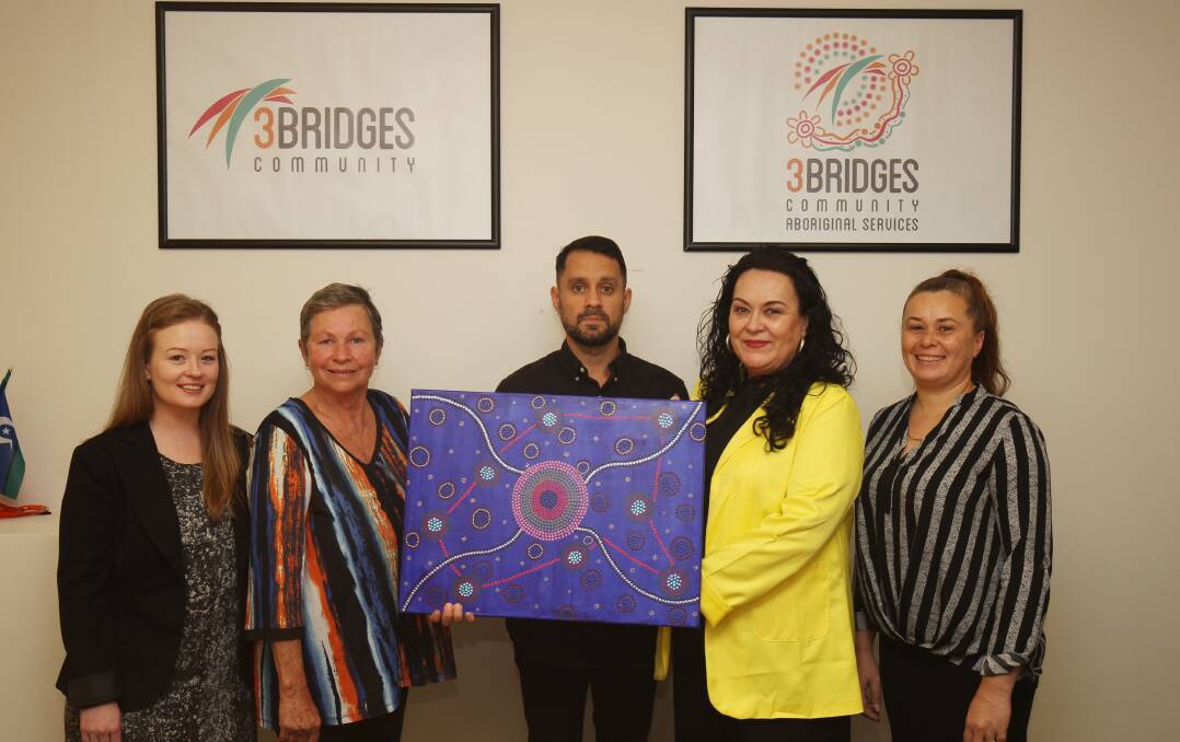 The 3Bridges Aboriginal Services team, from left, Nicole Hobson, Maria Williams, Milo Brayovic ,Charlene McKenzie and Yvette Brown. Picture: Chris Lane.
