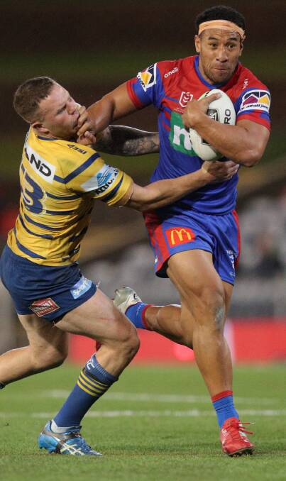 Tautau Moga playing for the Knights in 2020. Picture: Max Mason-Hubers