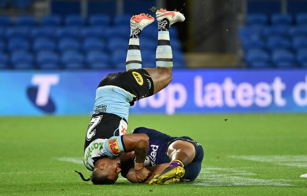 Ouch: Cronulla Sharks winger Sione Katoa
on Friday night. Picture: NRL Images