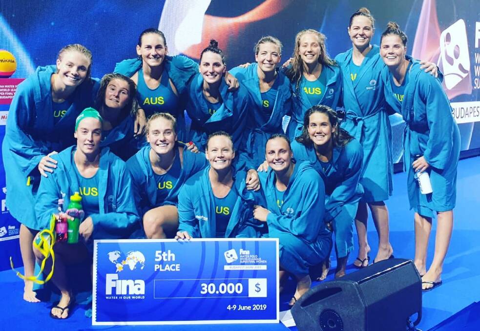 Australian Stingers following their final match against Hungary. Picture: Water Polo Australia