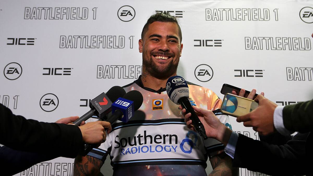 Meet the press: Andrew Fifita faces the Music. Picture: John Veage