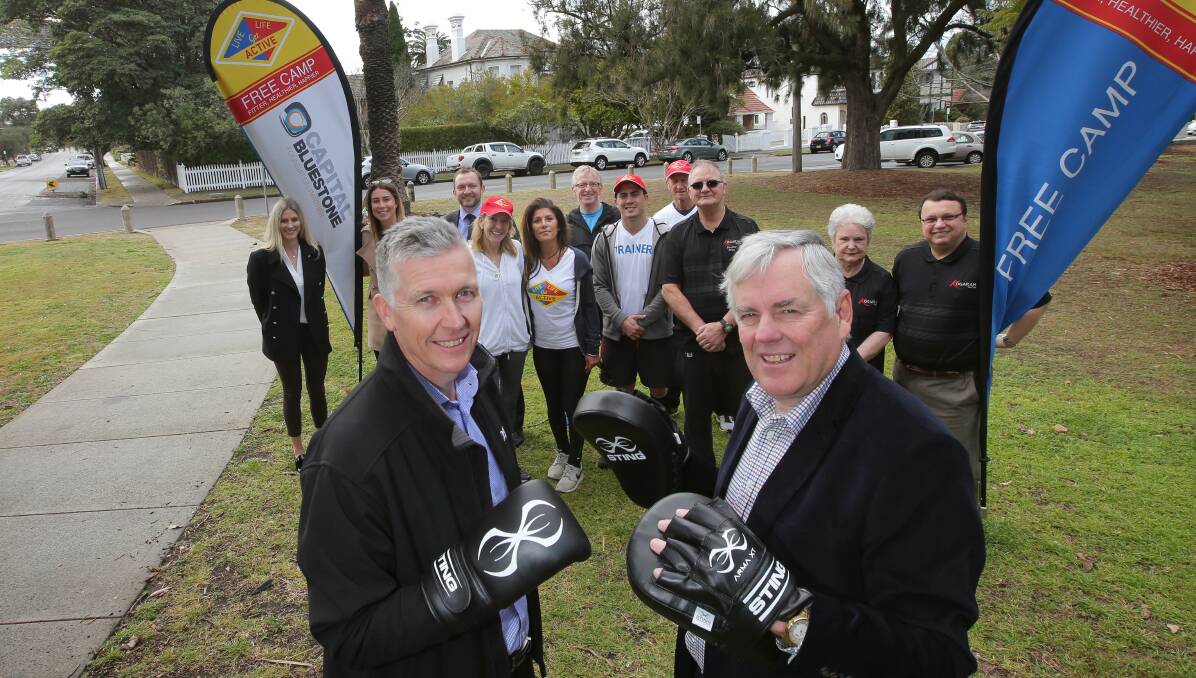 Active: Georges River Council Mayor Kevin Greene (right) was joined by Ben Fairfax (left) from foundation sponsor Capital Bluestone to launch the program at Kogarah Park.Picture John Veage