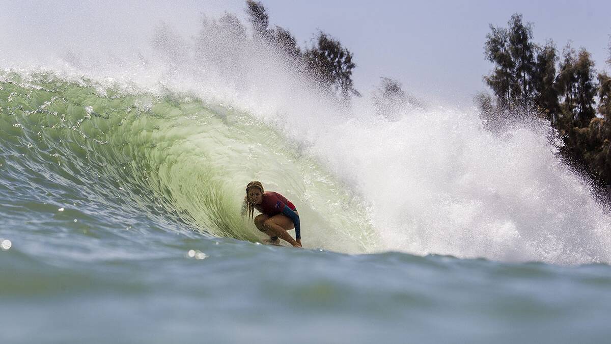 Six-Time World Surf League (WSL) Women's World Champion and Surfing Australia National Squad member Stephanie Gilmore getting barreled at the WSL Surf Ranch. Picture WSL