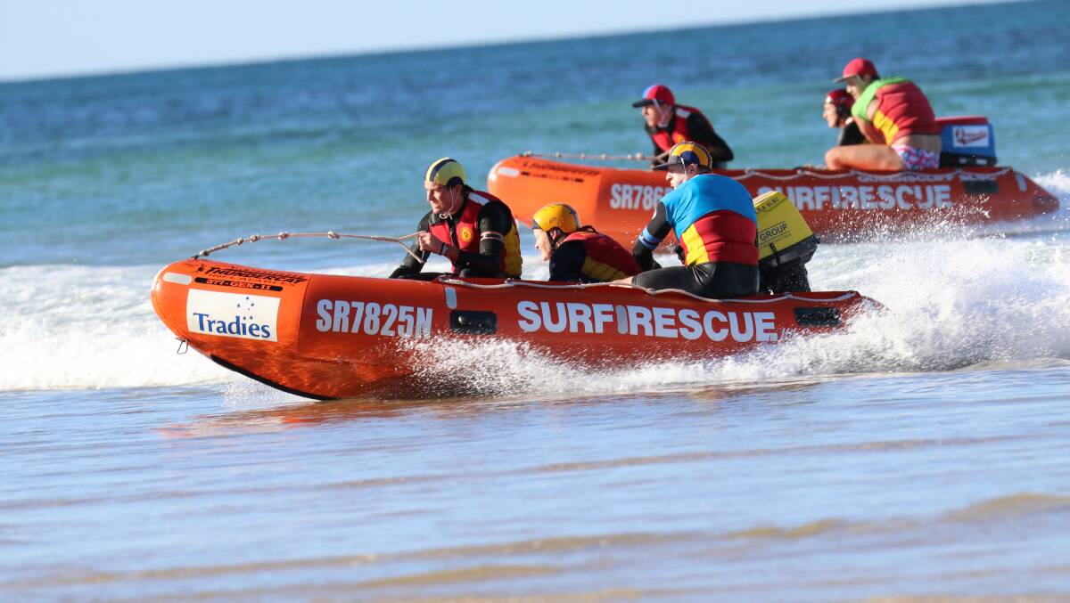 IRB: North Cronulla SLSC IRB team hits the beach first.Picture Richard Black