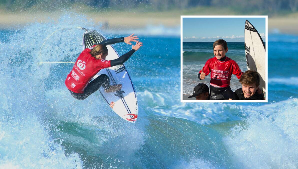 Big week: Young Cronulla Boardriders star Jay Brown is the under-19s NSW All-Stars champion. (Inset) Kash Brown is the under-12 NSW champion. Pictures: Surfing NSW