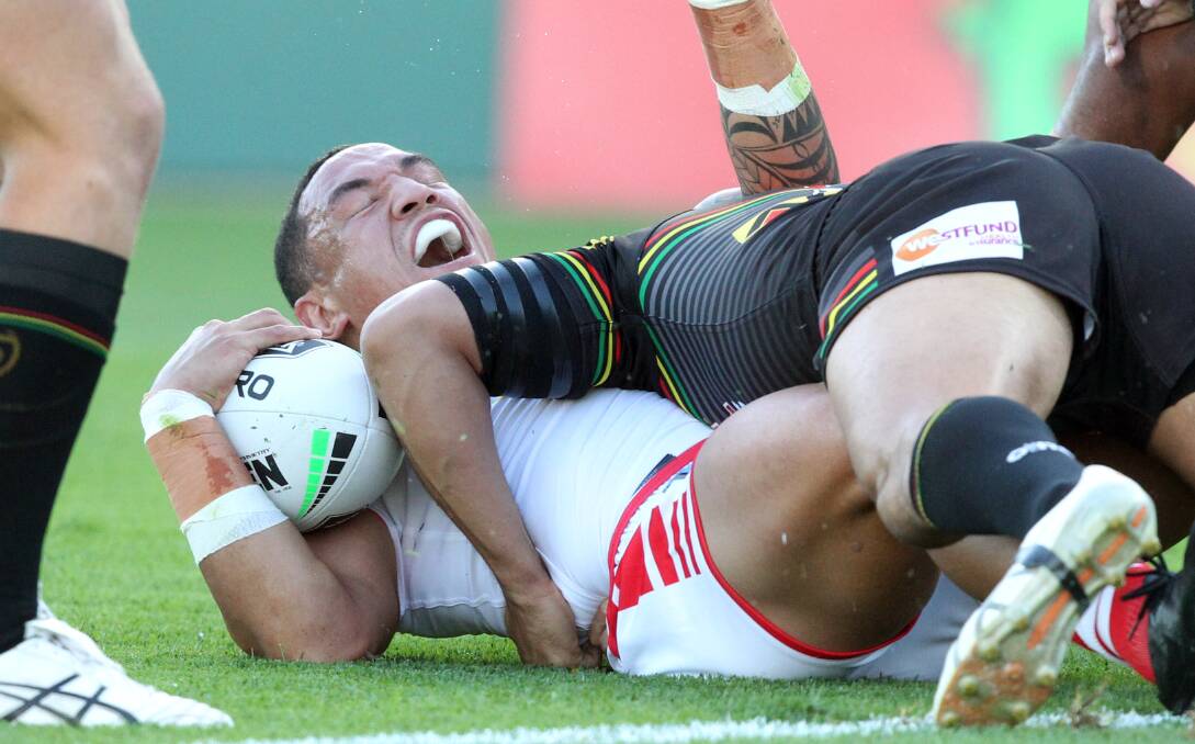 Wrestle:Newcastle Knights have won the services of off-contract Dragons star Tyson Frizell but the NRL will not register the contract at this time. Picture: Chris Lane