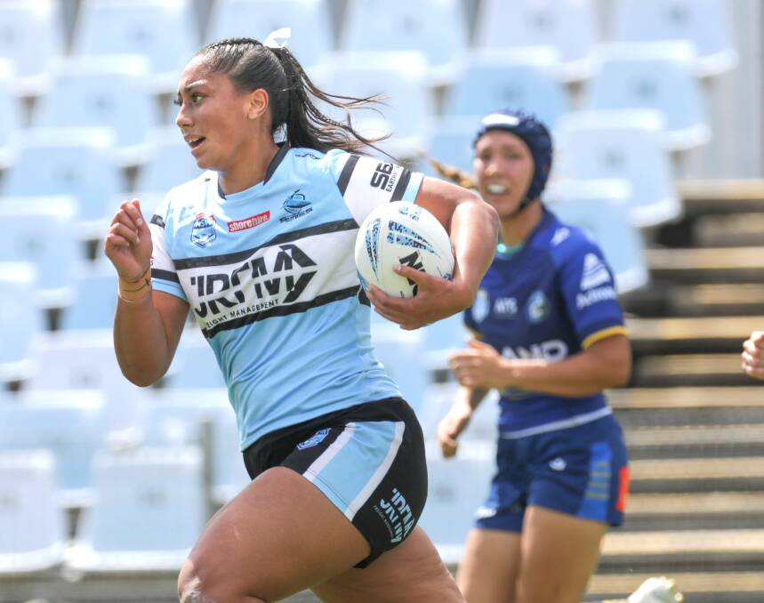 Sharks U 19 powerful second-rower Manilita Takapautolo was again a standout, scoring a double to go with her match-sealing try against the Tigers last week. Picture John Veage