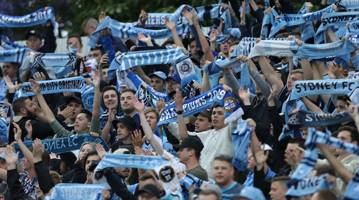 Big Blue:The Sydney FC supporters will be hoping for a first when Sydney's Youth team plays the grand final of the Foxtel Youth League on Friday night. Picture: John Veage