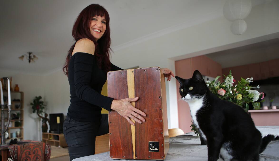 Percussion: Amanda Krivograd and the Cajon Cats will  be performing at the Sydney Drum & Percussion Show at Rosehill Gardens. Picture: John Veage
