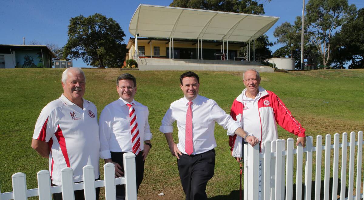 New facilities:President of the St George AFL Brendan Donohue,MP Mark Coure,Minister Stuart Ayres and club secretary Richard Orton.Picture John Veage