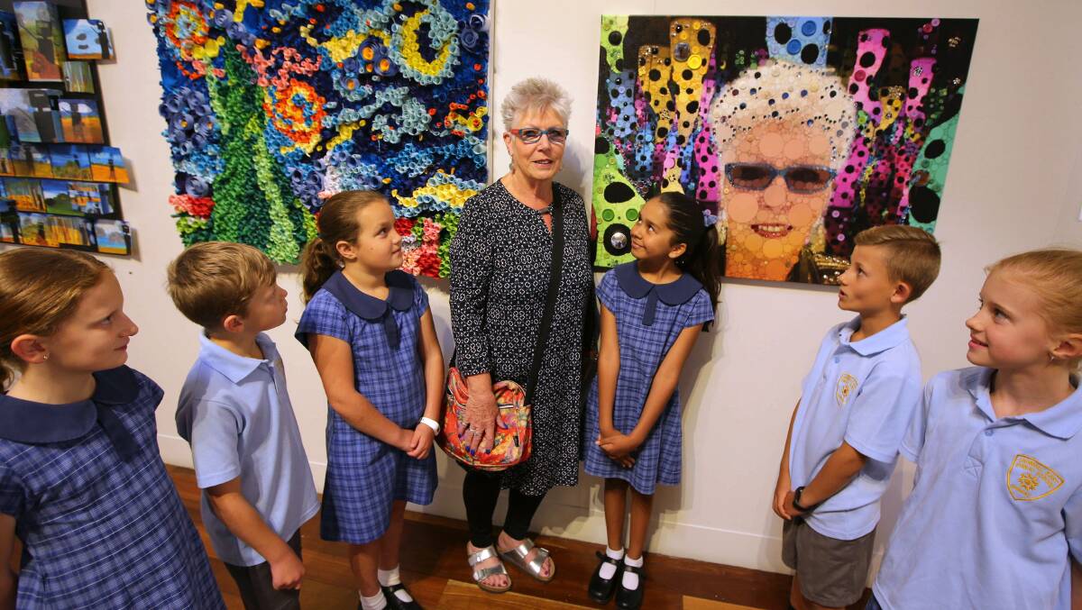 Master stroke: Marie Gibson's portrait by Jannali East Public School 3H students hangs in the Not Just a Brush exhibition at Hazelhurst Regional Art Gallery. Picture John Veage 