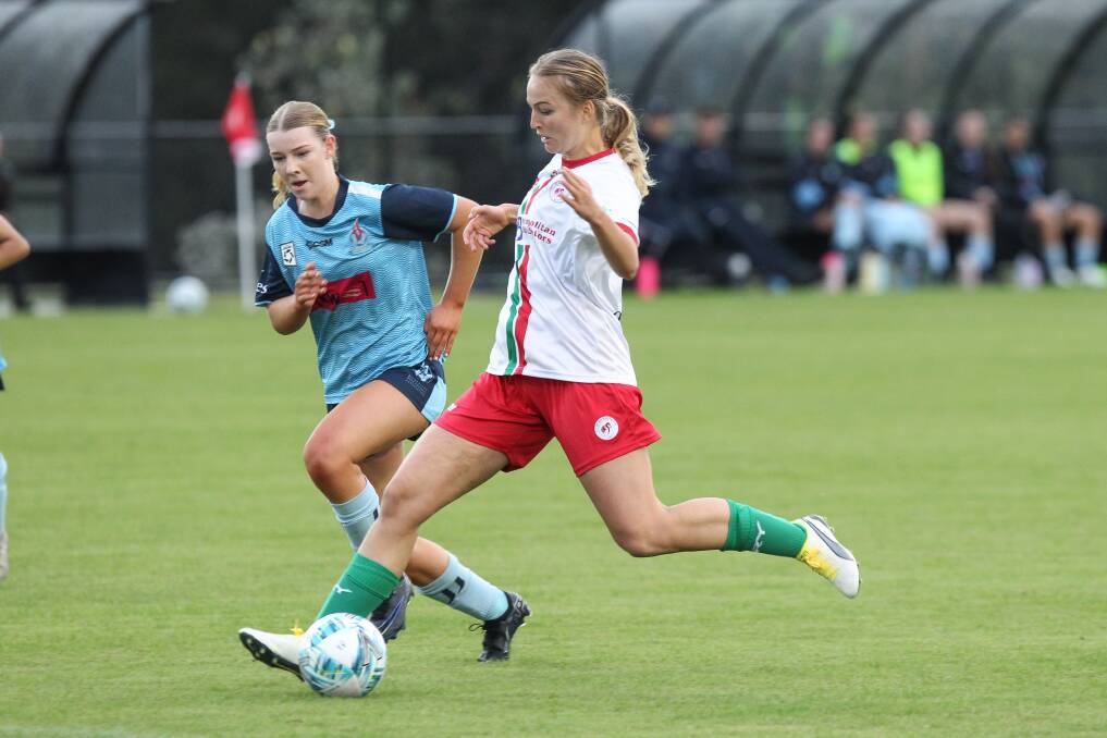 The first game on the new Barton Park turf was a League One Women's Match- St George FC v Sutherland Shire FA-Saints demolishing the visitors 6-0. Picture John Veage