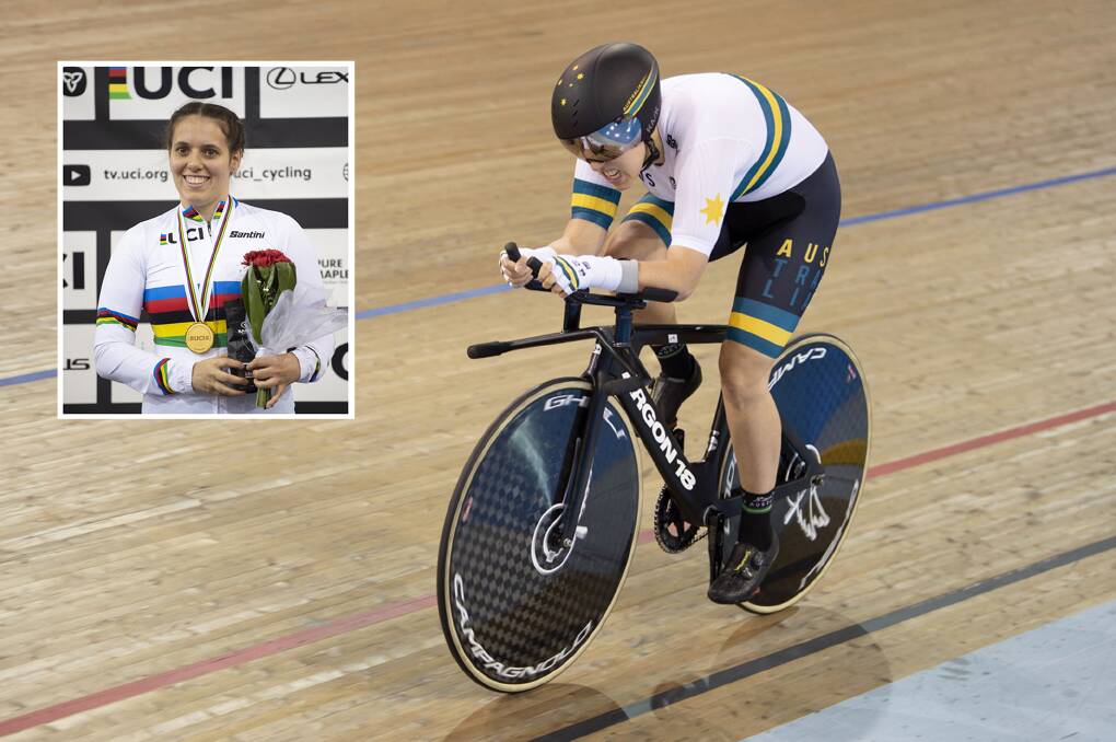 World Champ: Dual world crowns for St George Cycling Club star Amanda Reid at the 2020 UCI Para-cycling Track World Championships held in Canada. Picture: Casey Gibson