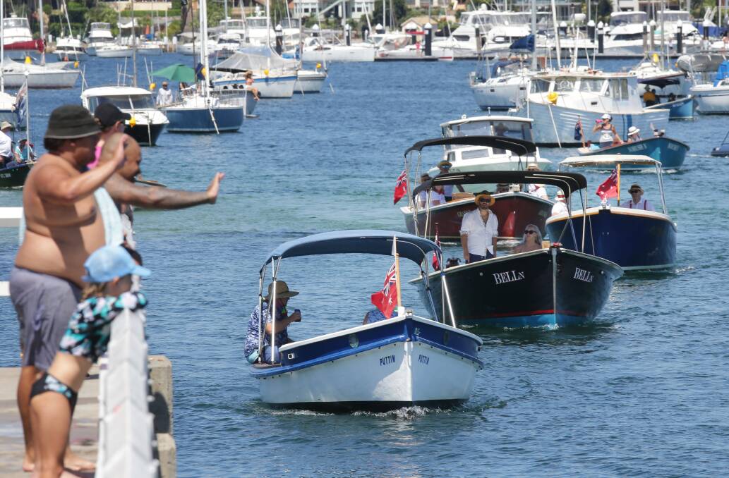 Colourful parade: The 2019 Port Hacking Putters Regatta Parade of Vessels passes Gunnamatta Baths.Picture John Veage