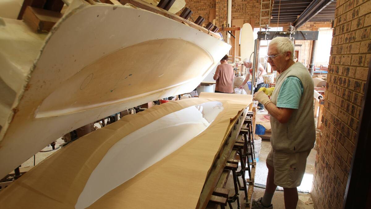 Production: Graham King still hand pours 150-200 surfboard blanks a week. Picture: John Veage