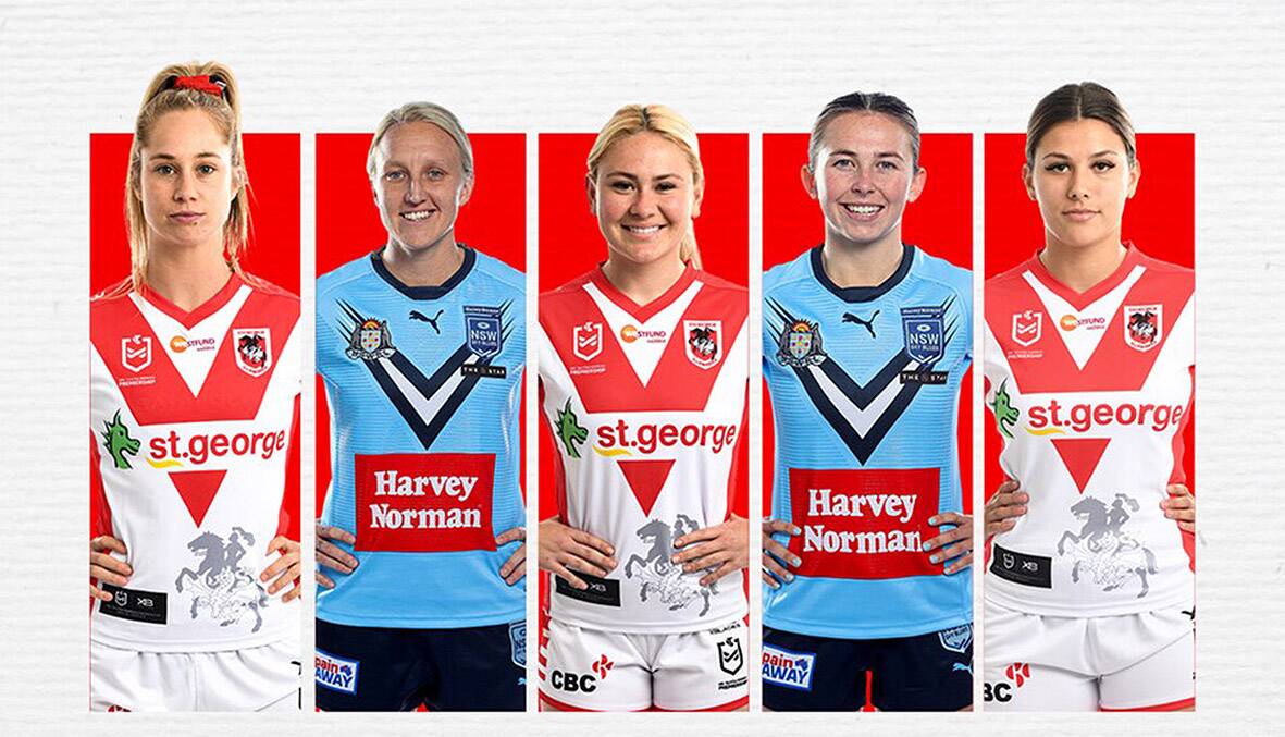 The St George Illawarra Dragons' marquee NRLW signings for 2021. (L to R) Kezie Apps, Holli Wheeler, Keeley Davis, Quincy Dodd and Shaylee Bent.
