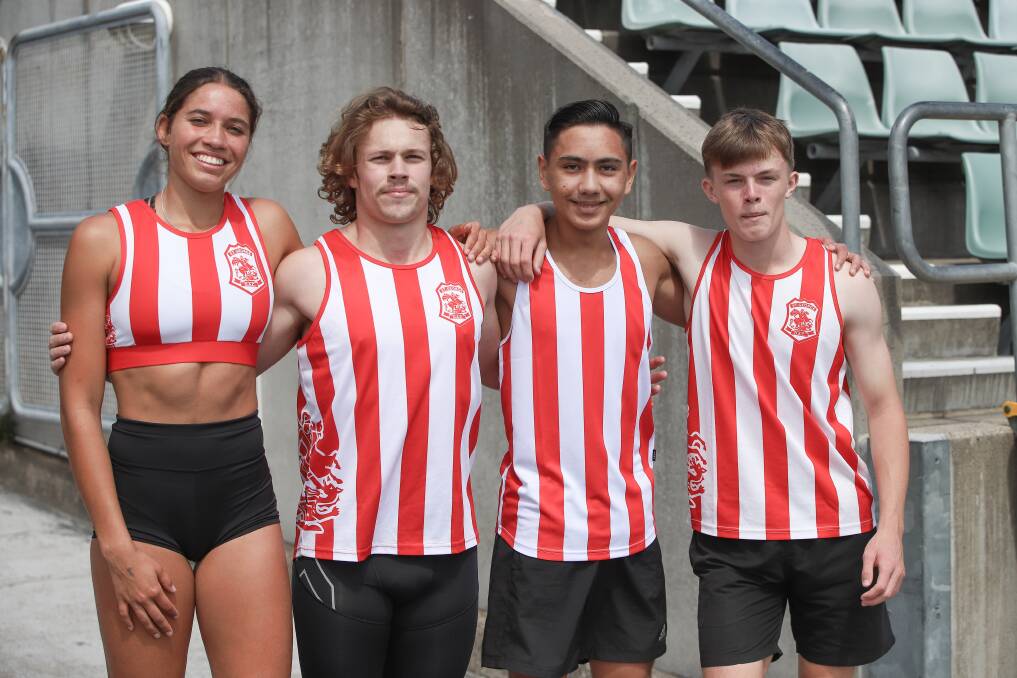 Members of the STG U20 high jump team with Louison-Roe, Matthew Lemos, Kelly Lewis and Oliver Buikema. Pictures Dave Tarbotton