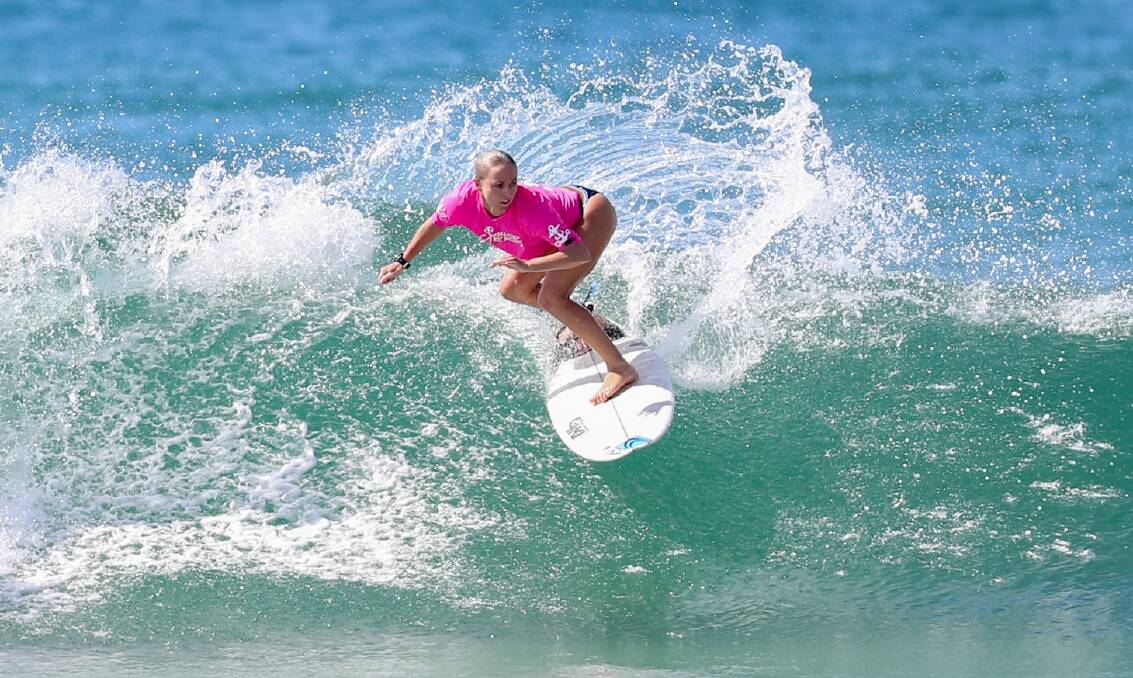 In the pink: Nichola Turner from Cronulla Girls Boardriders set to surf in the FISHBOWL Surftag Australian Series.Picture Bernadette McAlinden