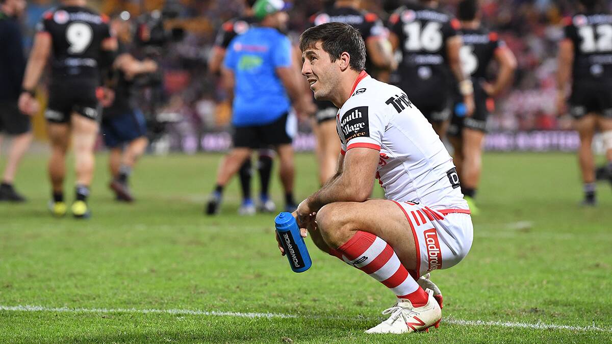Loss: Ben Hunt after a Warriors try during the Round 9 NRL match between the New Zealand Warriors and the St George Illawarra Dragons at Suncorp. Picture AAP/Dave Hunt