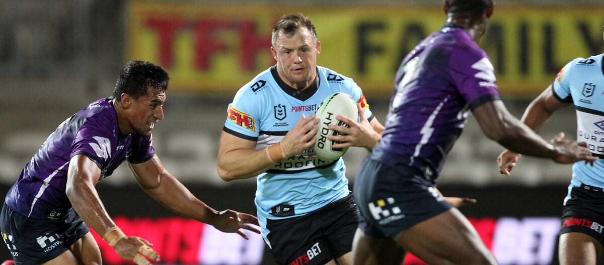 Gone:The Melbourne Storm match was also the last game in a Sharks jersey for centre Josh Morris,who has gone join brother Brett at the Roosters. Picture: Chris Lane