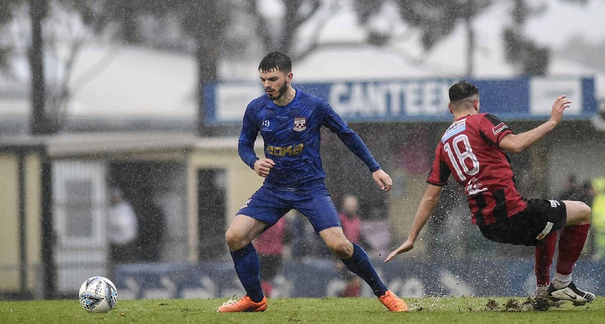 Heartbreak: It rained goals at a torrential Marconi Stadium on Sunday as Sydney United triumphed on penalties against 2020 Premiers Rockdale Ilinden. Picture: Football NSW