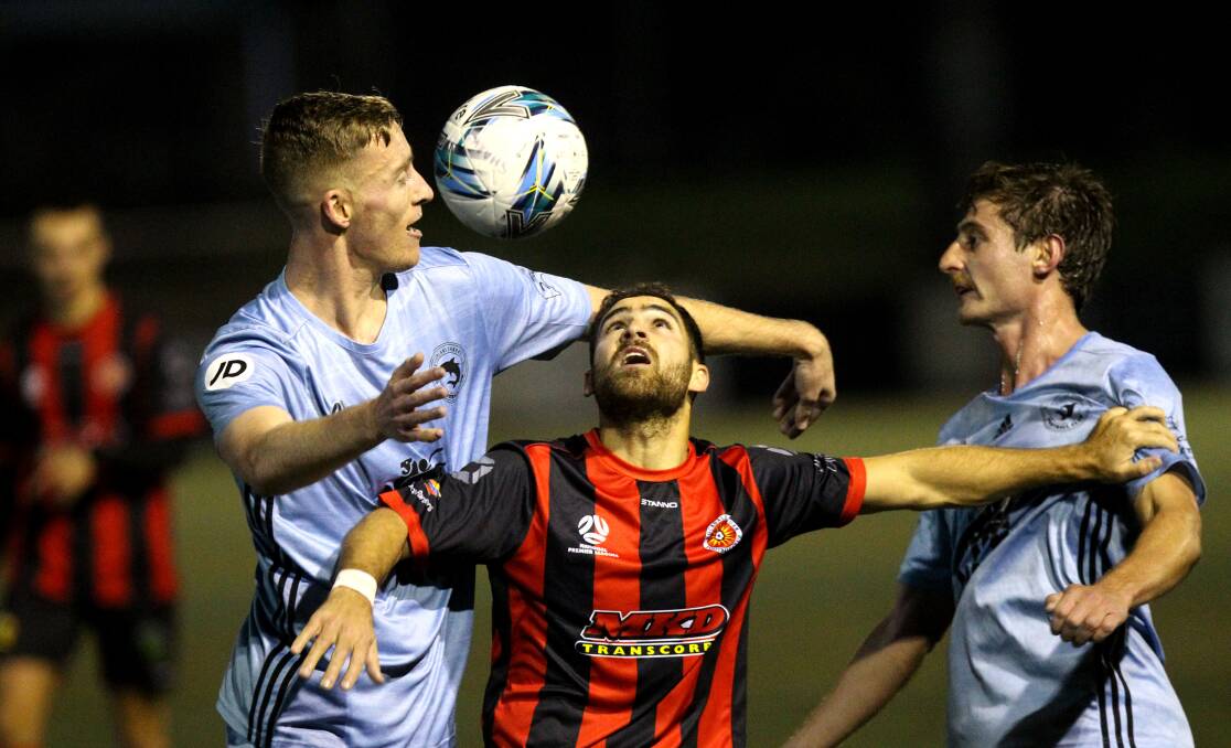 A ten men Rockdale Ilinden defeated the Sutherland Sharks 1-0 in the second leg of the Leader Cup match at Seymour Shaw Stadium. Picture John Veage