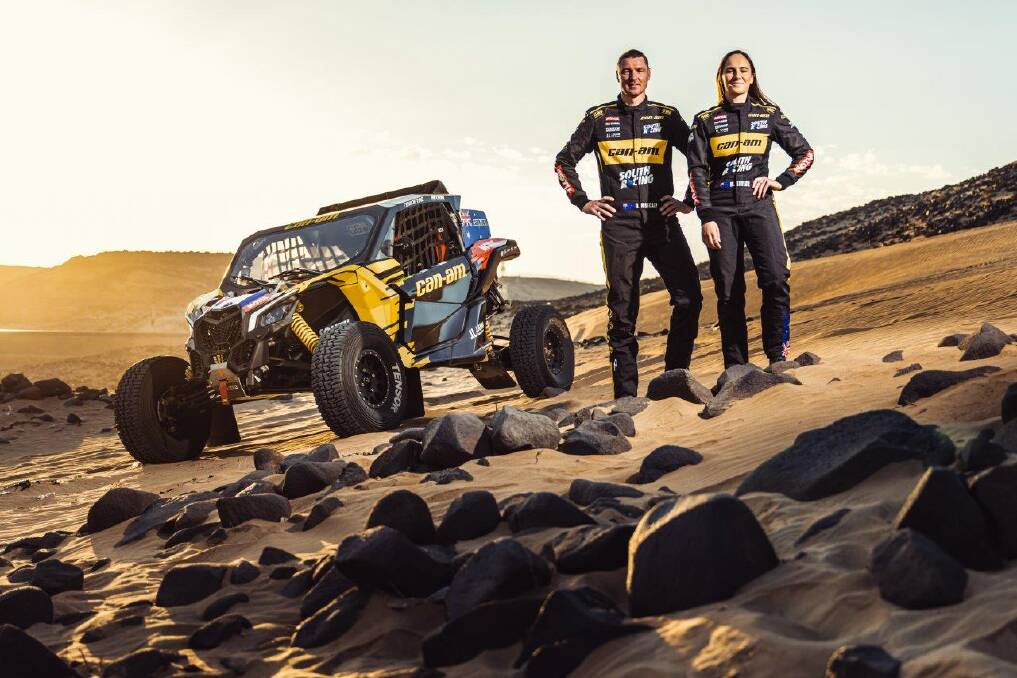 Due: Moscatt and Taylor with their Can-Am Maverick XRS in Saudi Arabia .Picture South Racing 