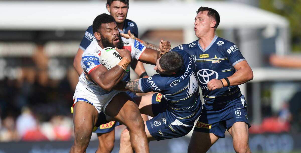 Gone: The 2021 Dragon's finals charge is over for Mikaele Ravalawa after their latest loss to the Cowboys. Picture NRL Images