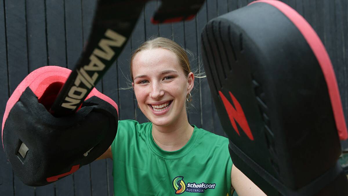 Goal: Australian under-21 indoor hockey team goalkeeper Zoe Newman. Picture: John Veage