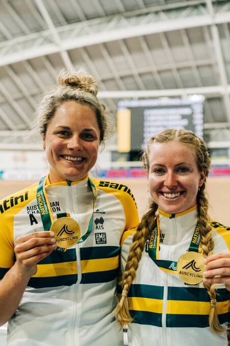 Gold:Sutherland Shire Olympian Ashlee Ankudinoff and team mate Alexandra Manly claimed the honours in the 2021 AusCycling Madison National Championships.Picture Andy Rogers