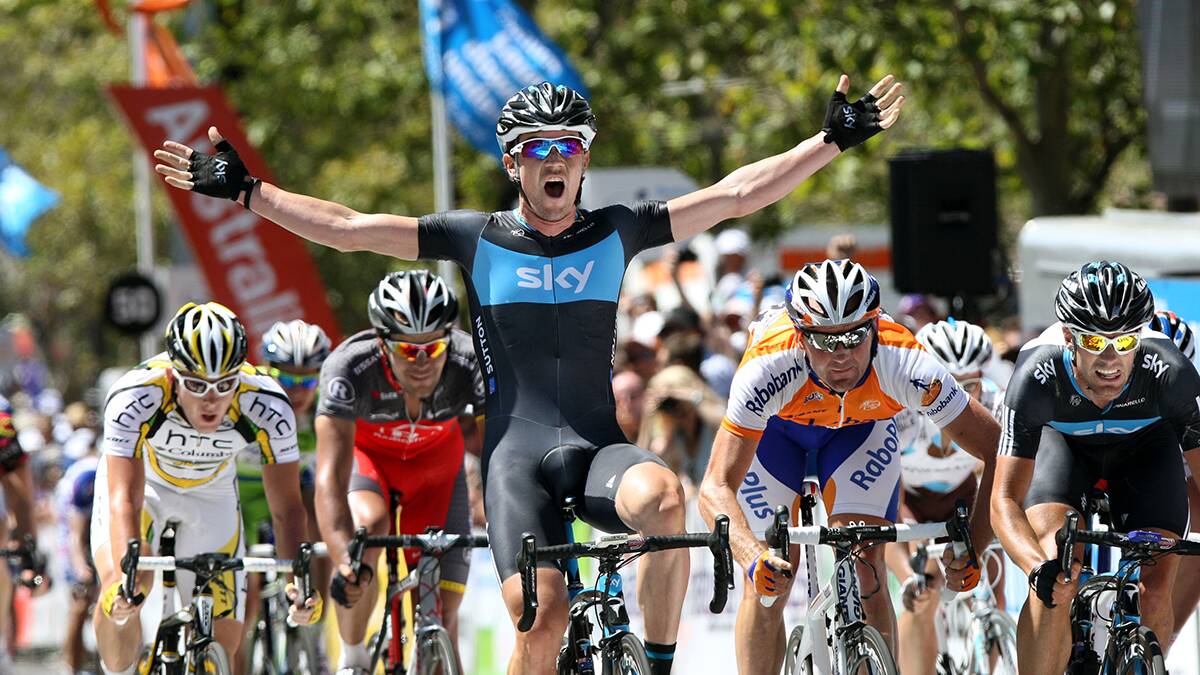 First Down Under: Chris Sutton wins the final stage of the 2010 Tour Down Under in Adelaide.Picture John Veage