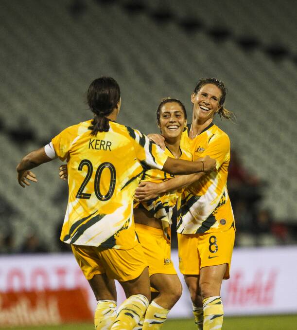 Goal: The 7-0 win over Chinese Taipei sets up the Matildas for their next two Olympic qualifying assignments. Picture: Simon Bennett