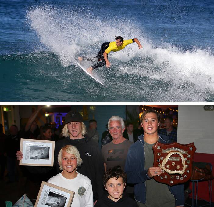 Gold: (Above) 2017 Alley Masters winner Jared Hickel in action. (Below) Age winners Jay Brown(under-16s), Greg Hourigan (60s), Hickel (Opens), Jarvis Earle (under-13s) and Kash Brown (under-10s). Pictures: John Veage