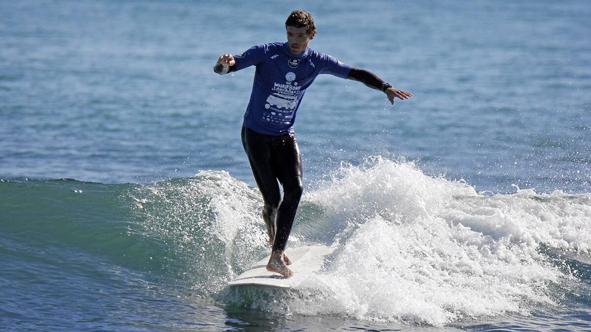 Jack Entwistle cross-stepping to back-to-back wins at the Whalebone Classic.
Picture Surfing WA/Majeks