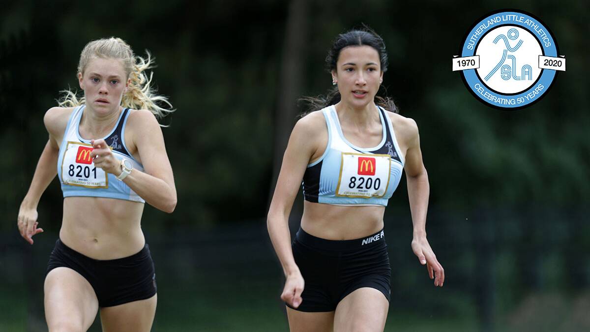 Records: Emma Lee (right) and Jessica Wardrobe push the pace on Saturday with Lee breaking the Sutherland U17 Women's 200 metre record in a 25.89. Picture: John Veage