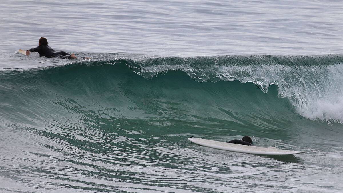 This beginner threw his board yesterday when confronted by this massive set.Picture John Veage 