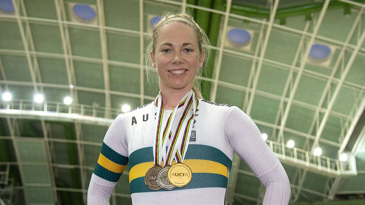 World Champ:St George track cyclist Kaarle McCulloch is on top of the world.Picture Cycling Australia