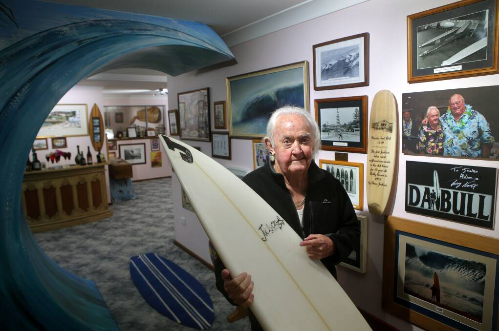 Legend: Brian Jackson at his Crescent Head surfing museum-the end of an era. Picture: John Veage